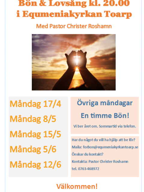 Bön & Lovsång 12 Juni Kl. 20.00